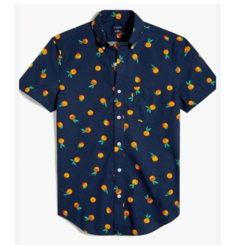 J Crew | Short-Sleeve Slim-Fit Orange Print Flex Casual Shirt